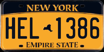 NY license plate HEL1386