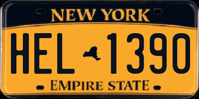 NY license plate HEL1390