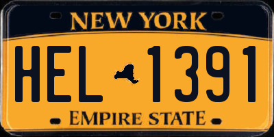 NY license plate HEL1391