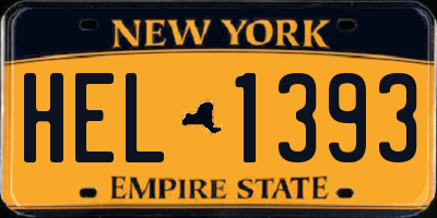 NY license plate HEL1393