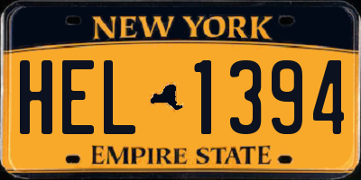NY license plate HEL1394