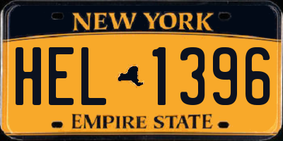 NY license plate HEL1396