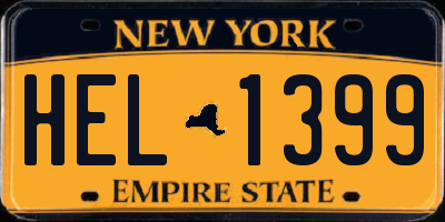 NY license plate HEL1399