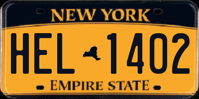 NY license plate HEL1402