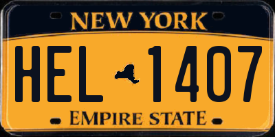 NY license plate HEL1407