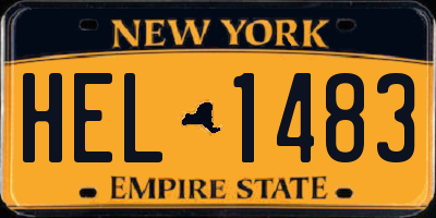 NY license plate HEL1483
