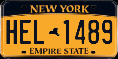 NY license plate HEL1489