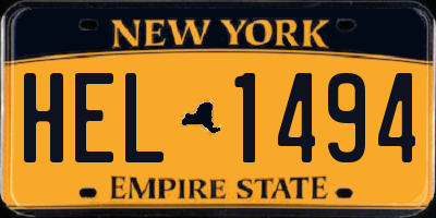 NY license plate HEL1494