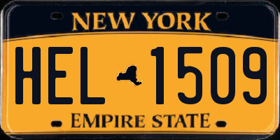 NY license plate HEL1509