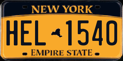NY license plate HEL1540