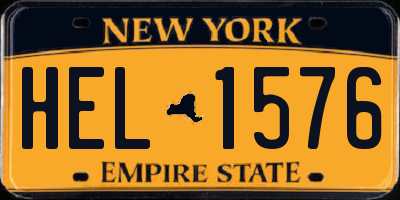 NY license plate HEL1576