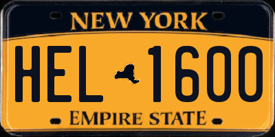 NY license plate HEL1600