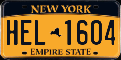 NY license plate HEL1604