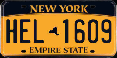 NY license plate HEL1609