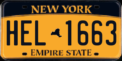 NY license plate HEL1663