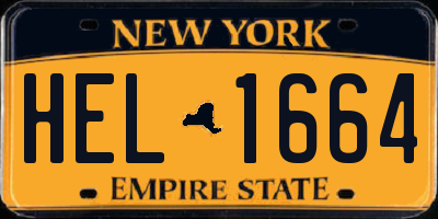 NY license plate HEL1664
