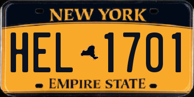NY license plate HEL1701