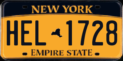 NY license plate HEL1728