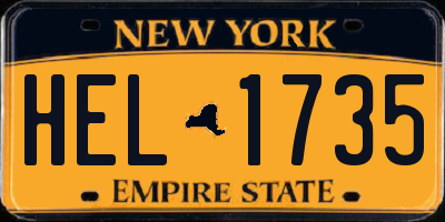 NY license plate HEL1735