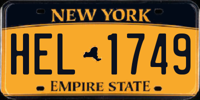 NY license plate HEL1749