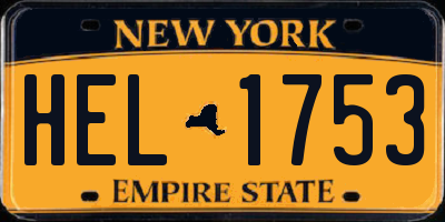 NY license plate HEL1753