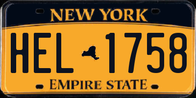 NY license plate HEL1758