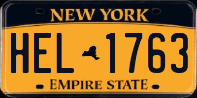 NY license plate HEL1763