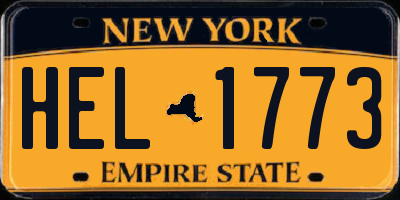 NY license plate HEL1773