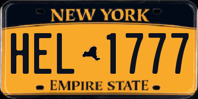 NY license plate HEL1777
