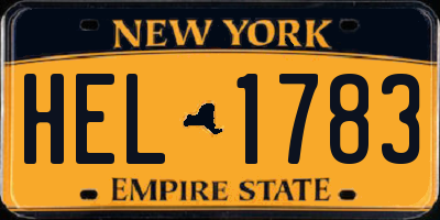 NY license plate HEL1783