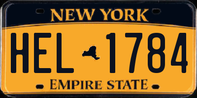 NY license plate HEL1784