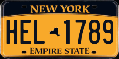 NY license plate HEL1789