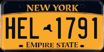 NY license plate HEL1791