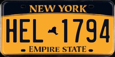 NY license plate HEL1794