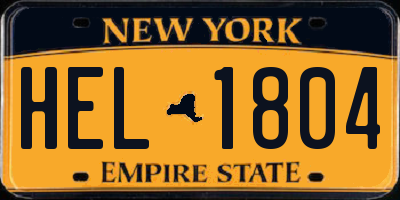 NY license plate HEL1804
