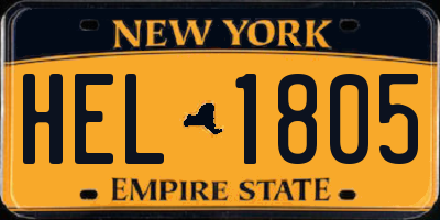 NY license plate HEL1805