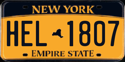 NY license plate HEL1807