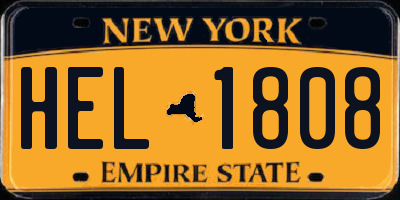 NY license plate HEL1808
