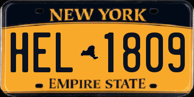 NY license plate HEL1809