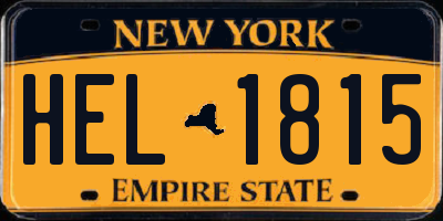 NY license plate HEL1815