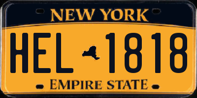 NY license plate HEL1818