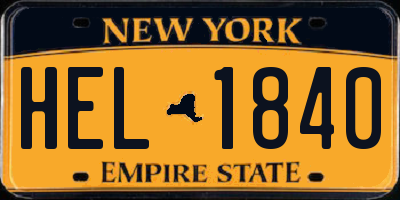 NY license plate HEL1840