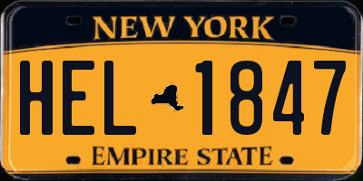 NY license plate HEL1847