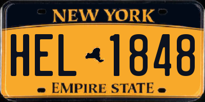 NY license plate HEL1848