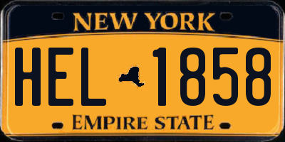 NY license plate HEL1858