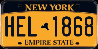 NY license plate HEL1868