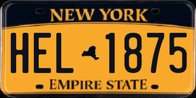 NY license plate HEL1875