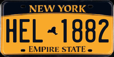 NY license plate HEL1882