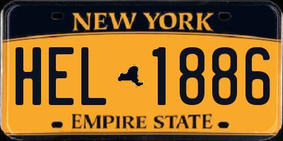 NY license plate HEL1886