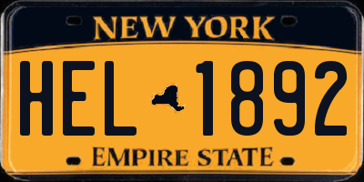 NY license plate HEL1892